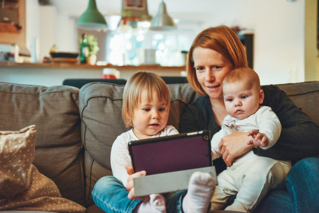 a mother spending time with her children