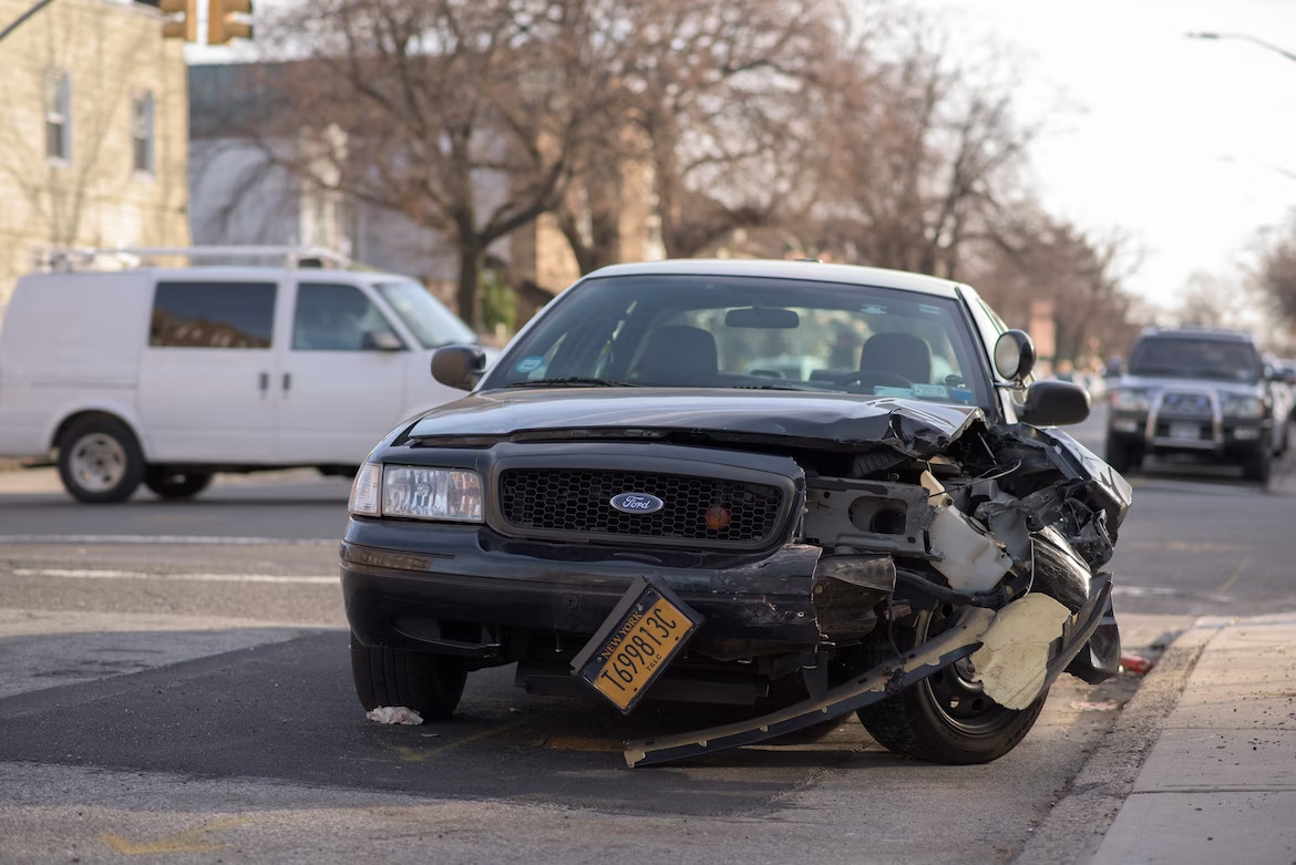 a broken car from a car accident